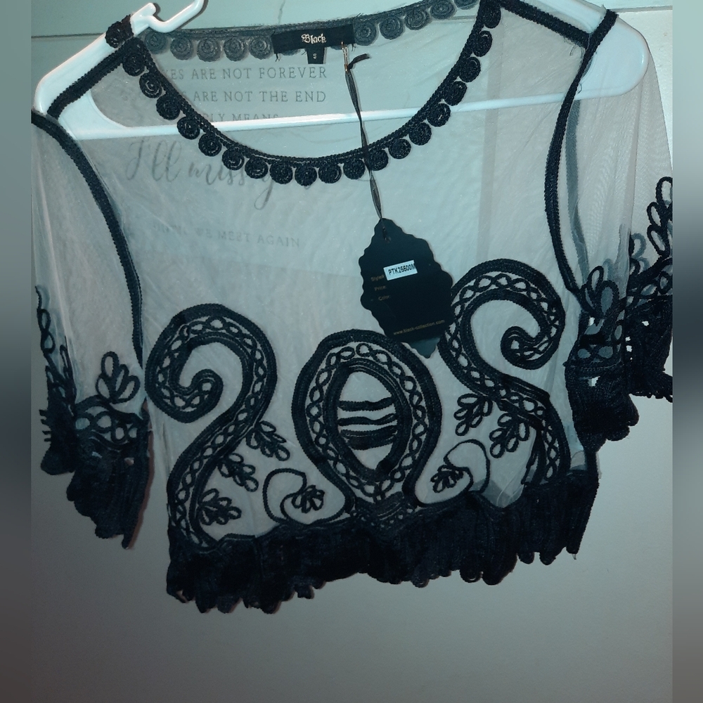black sheer mesh crop top🖤 - Picture 7 of 8